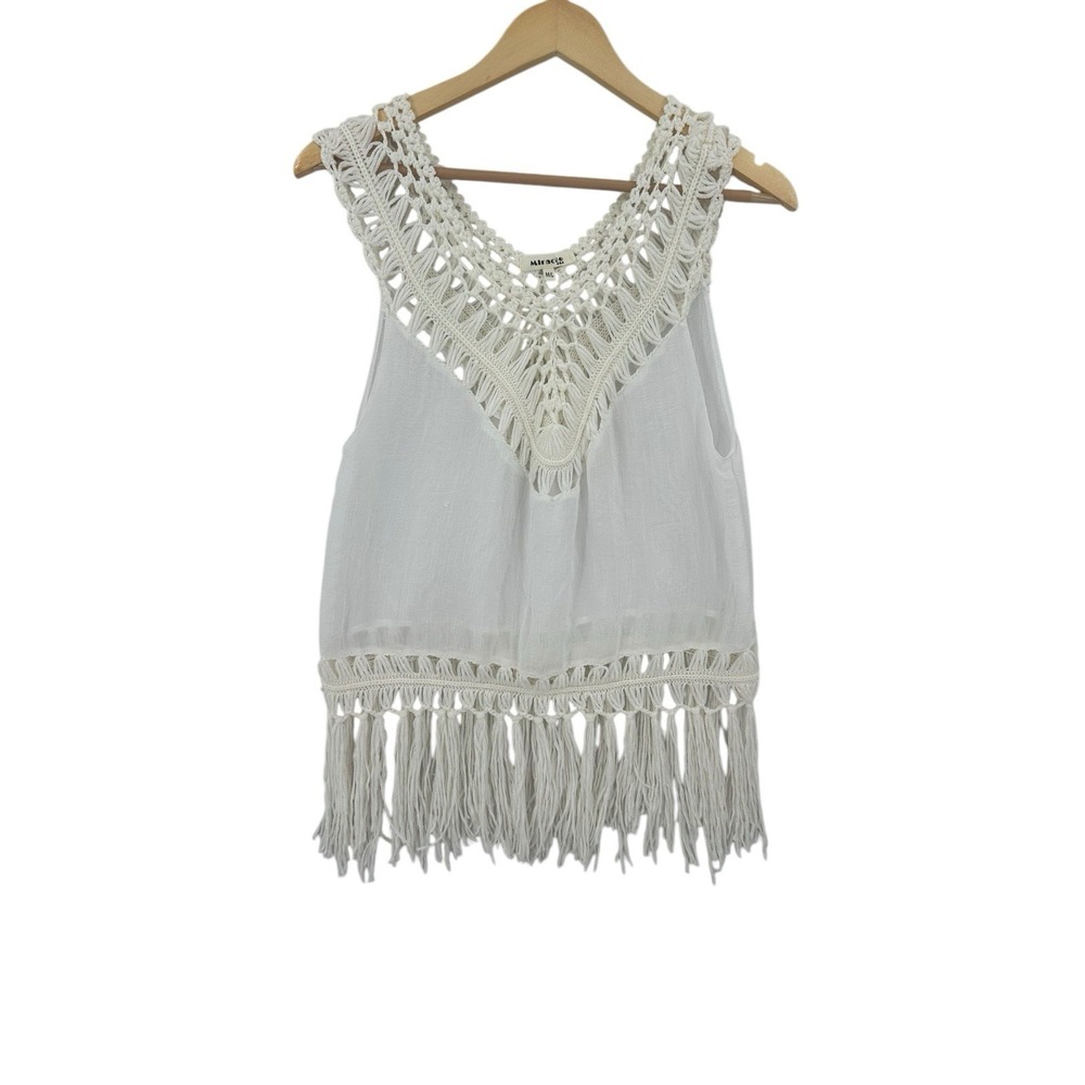 Miracle USA Fringe Crochet Tank Top‎ Size M/L Boho Hippie Festival Fairy Dainty